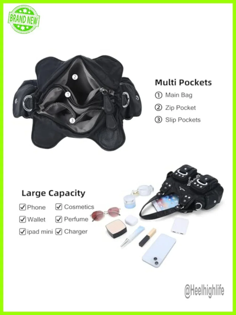 Washed Vegan Leather Hobo Purse with Multi-Pockets & Adjustable Strap
